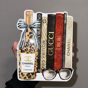 NWT Fashion bottle and books print shaped block desk Art Home decor